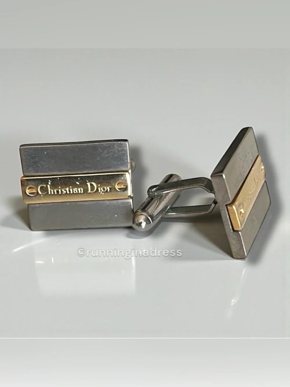 Vintage Christian Dior 1980s Two-Tone Palladium & Gold Plated Cufflinks